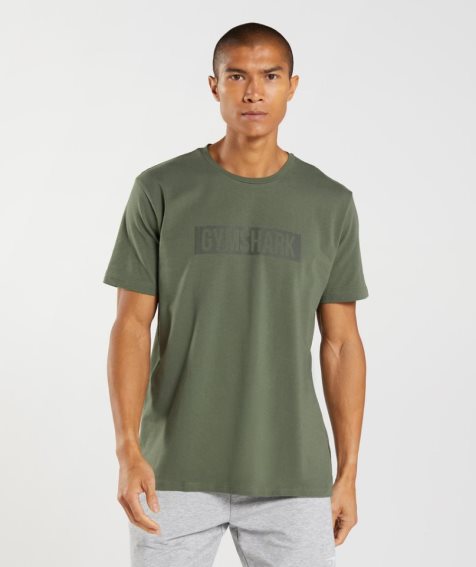 Men's Gymshark Block T-Shirts Olive | CA 5D8760